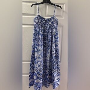 Caroline Constas Blue and White Patterned Maxi Dress size Medium